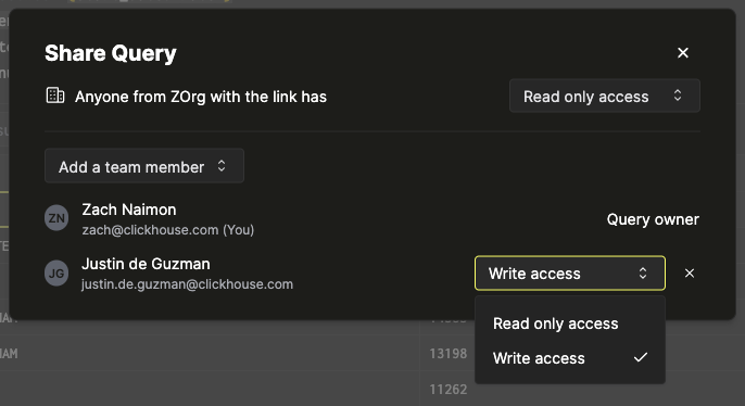 Изменение доступа участника команды